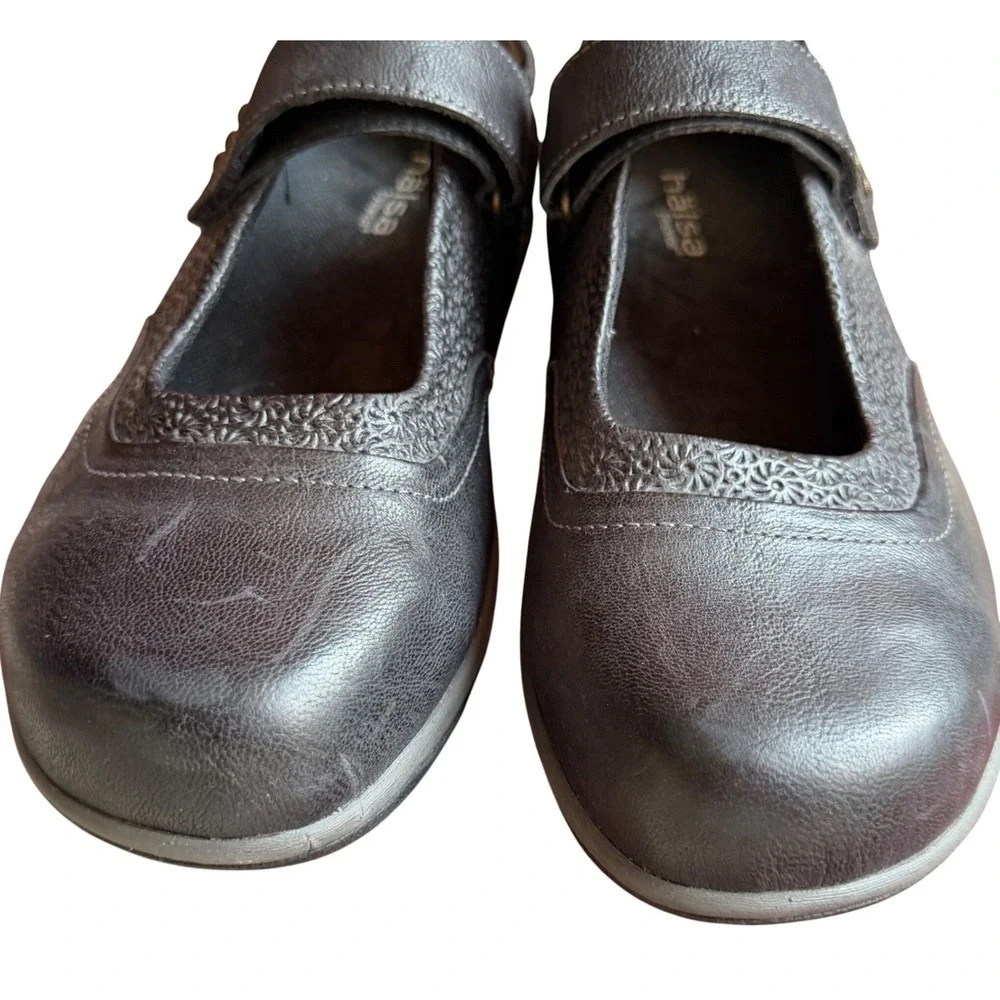 Halsa Aloe Embossed Mary Jane Comfort Shoes Womens 11W Black Leather Soft Casual